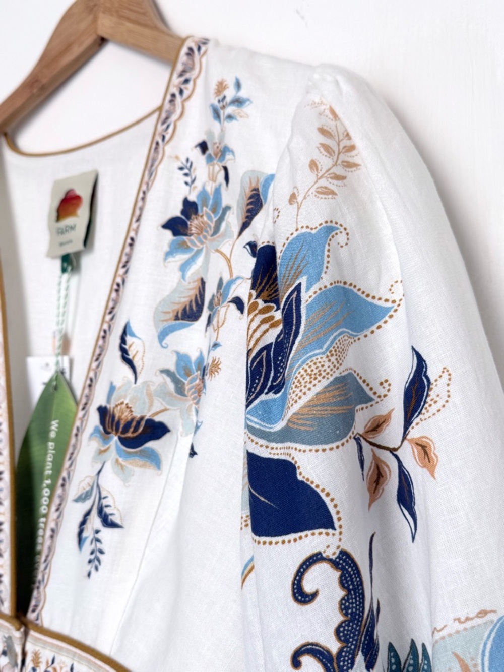 FARM Rio White Maxi Dress with Blue and Gold Floral Embroidery - Picture 10 of 16